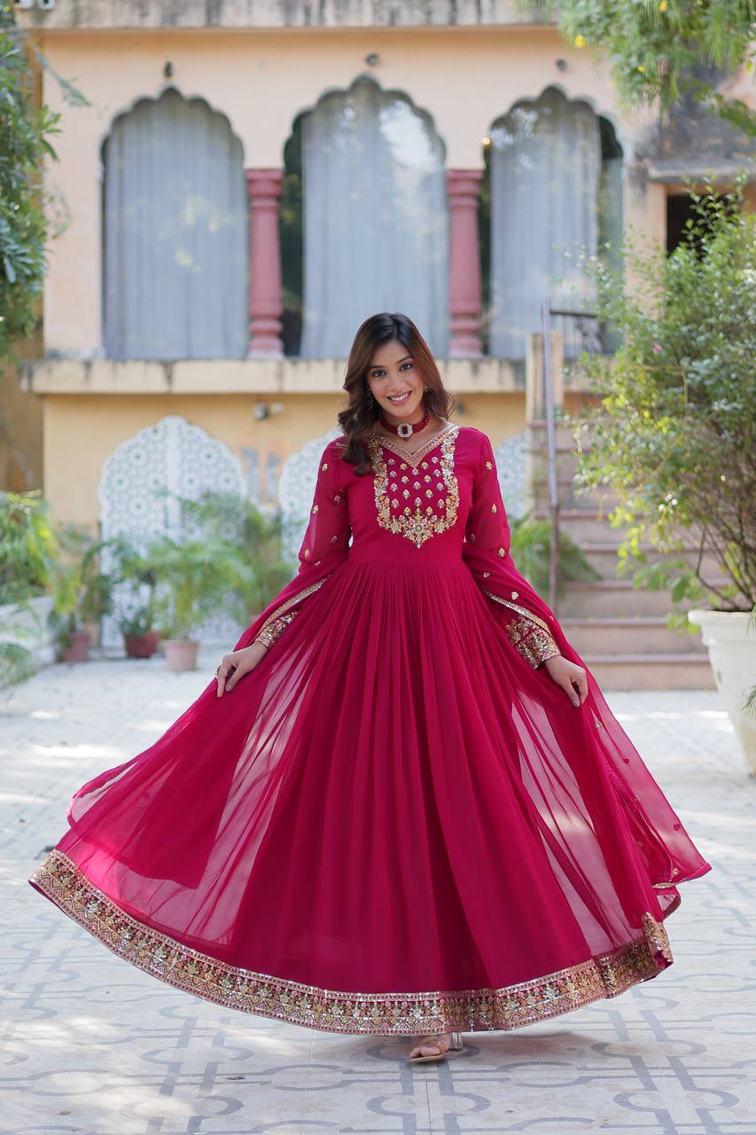 EXQUISITE FAUX BLOOMING GEORGETTE GOWN WITH DESIGNER DUPATTA