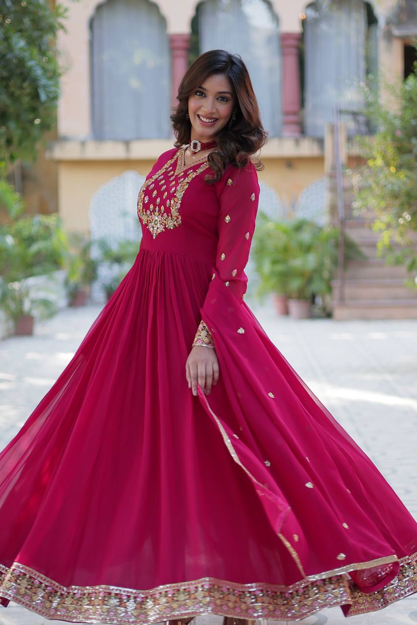 EXQUISITE FAUX BLOOMING GEORGETTE GOWN WITH DESIGNER DUPATTA