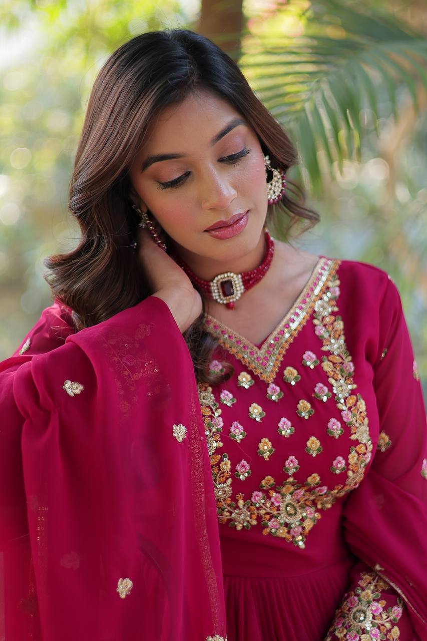 EXQUISITE FAUX BLOOMING GEORGETTE GOWN WITH DESIGNER DUPATTA