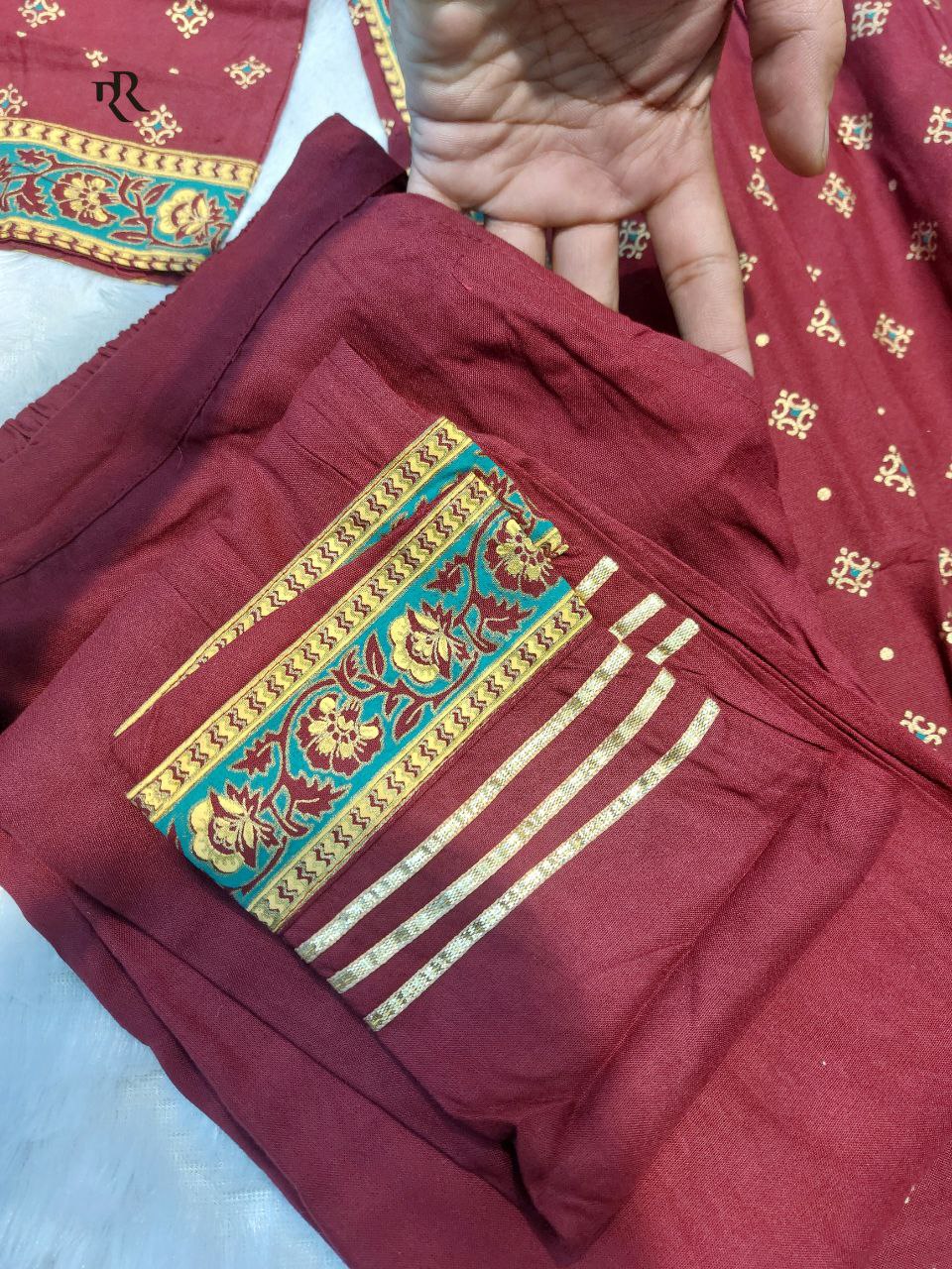 PRESENTING NEW ELEGANT RAYON KURTI PANT DUPATTA SET