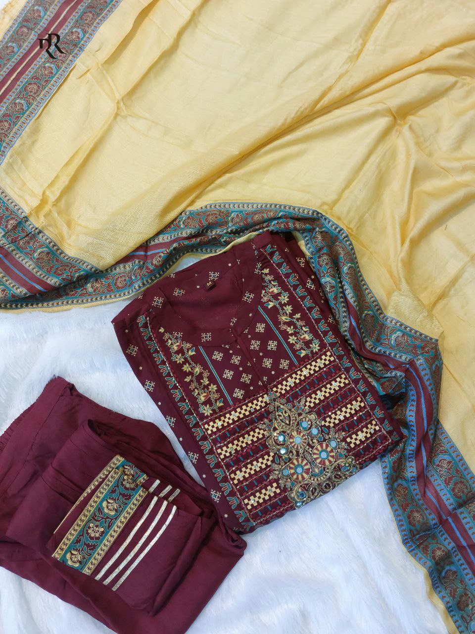 PRESENTING NEW ELEGANT RAYON KURTI PANT DUPATTA SET