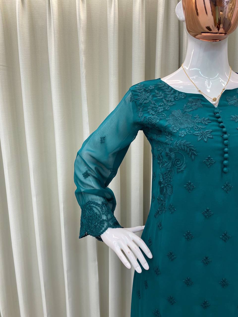 DESIGNER PUMPUM NECK EMBROIDERED SUIT SET