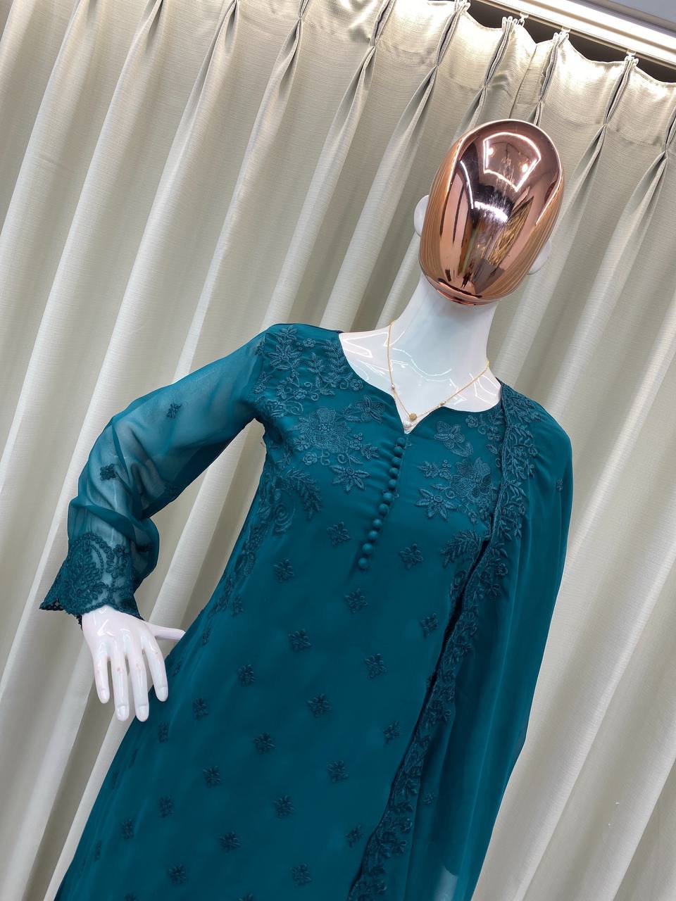 DESIGNER PUMPUM NECK EMBROIDERED SUIT SET