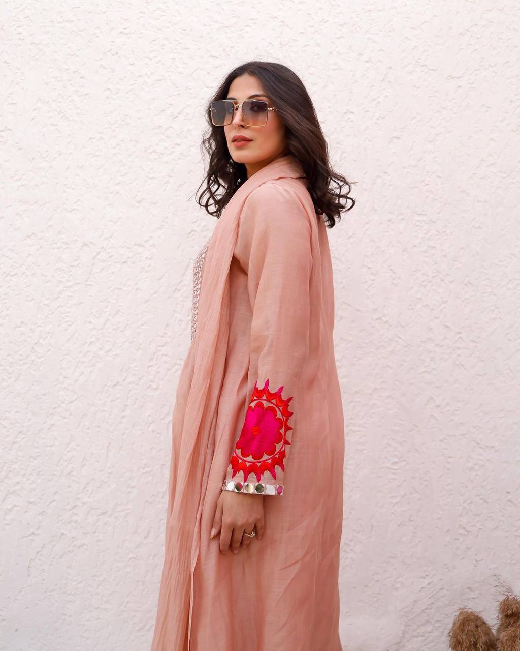 DESIGNER FAUX GEORGETTE TOP, PANTS & DUPATTA SET WITH REAL MIRROR WORK & FANCY LATKAN