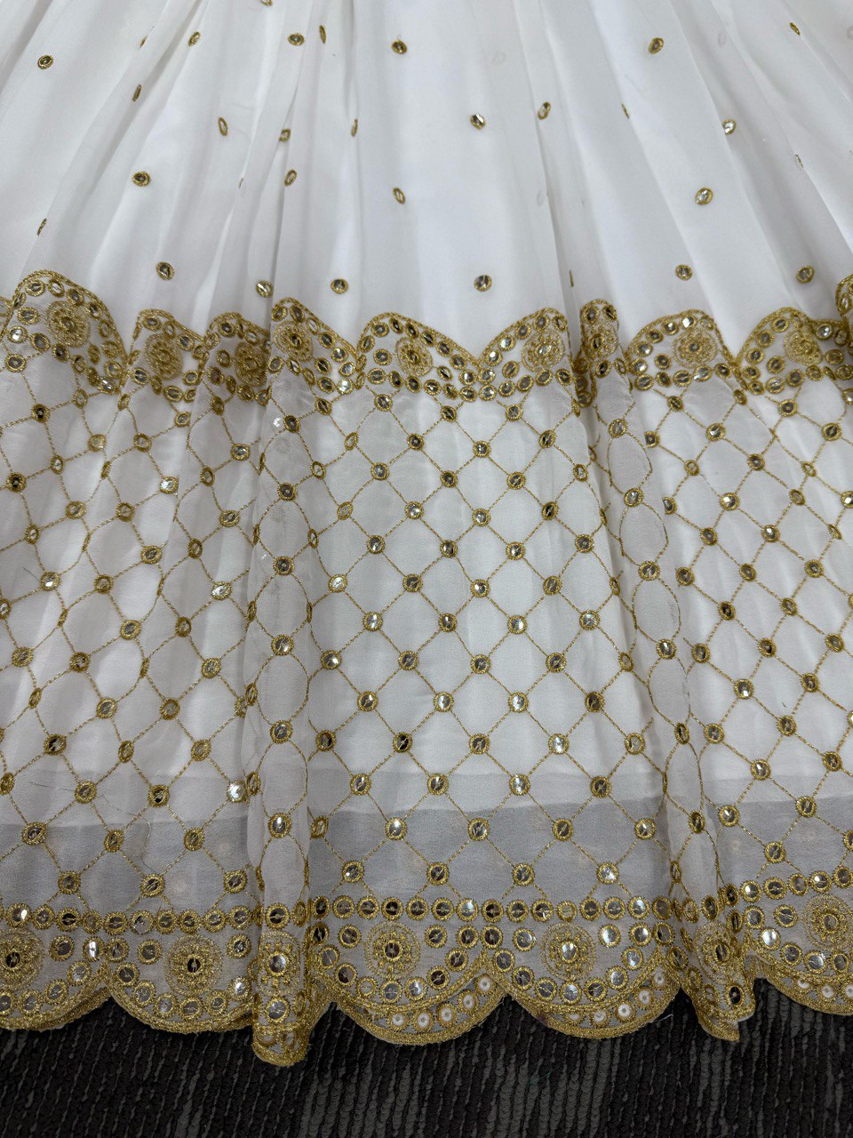 LUXURIOUS DESIGNER GOWN IN FAUX GEORGETTE WITH THREAD & 9MM SEQUENCE WORK