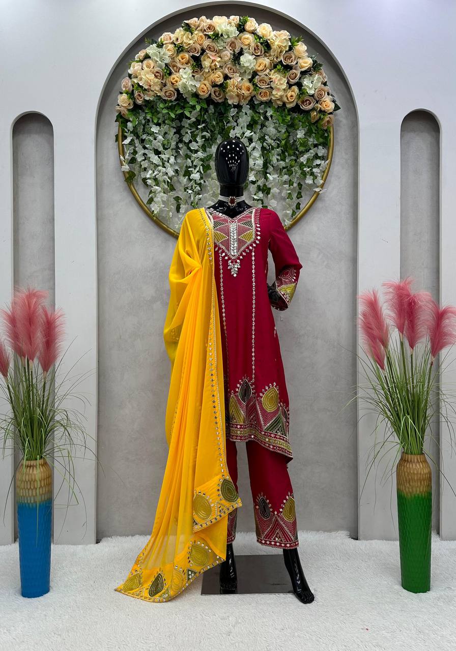 ELEGANT DESIGNER SUIT IN CHINON FABRIC WITH THREAD & 9MM SEQUIN WORK – A PERFECT ETHNIC WEAR
