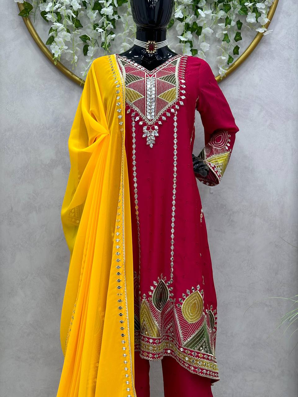 ELEGANT DESIGNER SUIT IN CHINON FABRIC WITH THREAD & 9MM SEQUIN WORK – A PERFECT ETHNIC WEAR