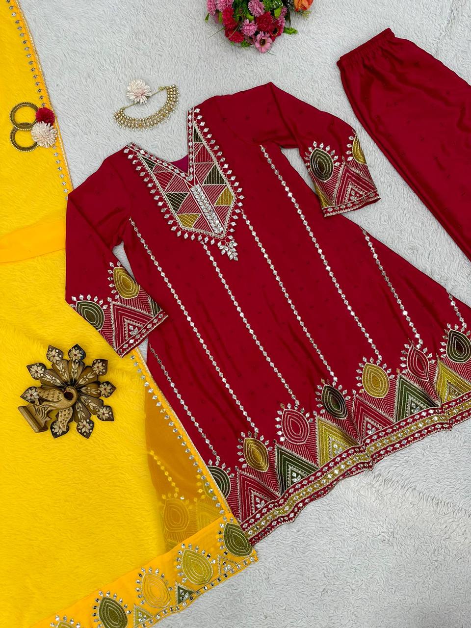 ELEGANT DESIGNER SUIT IN CHINON FABRIC WITH THREAD & 9MM SEQUIN WORK – A PERFECT ETHNIC WEAR