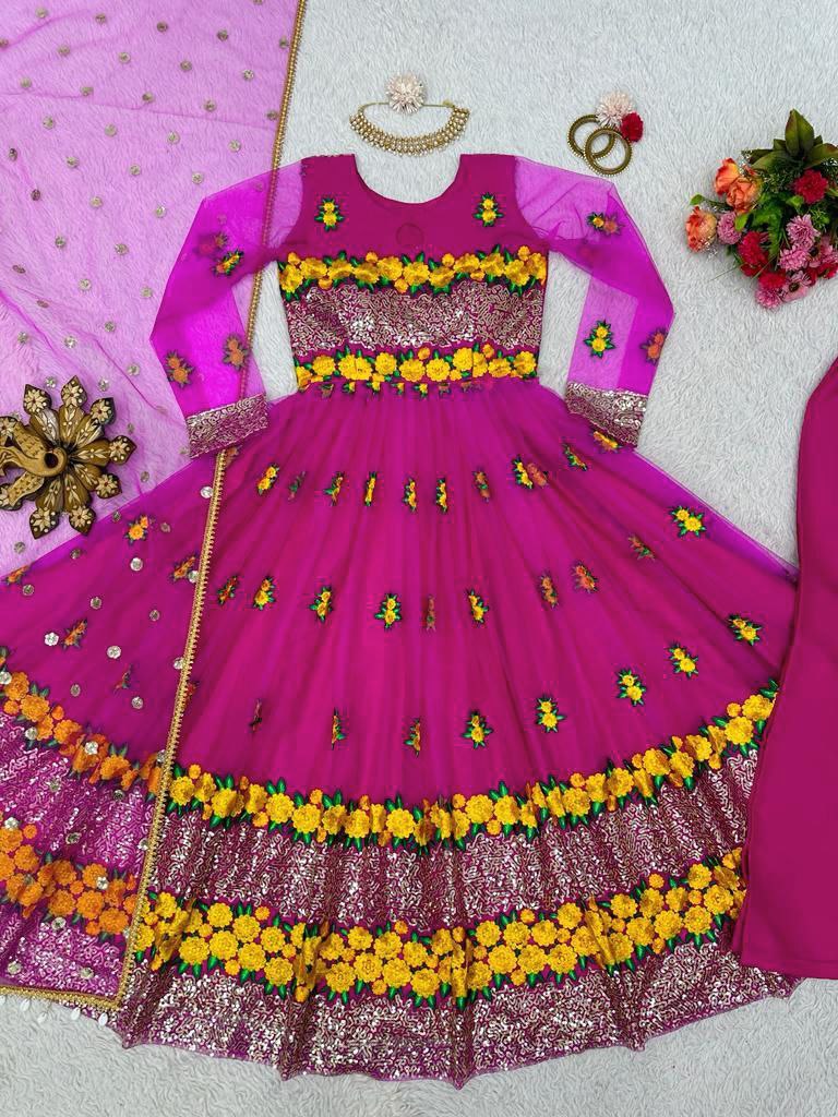 ELEGANT DESIGNER SUIT – SOFT NET WITH THREAD & SEQUENCE WORK