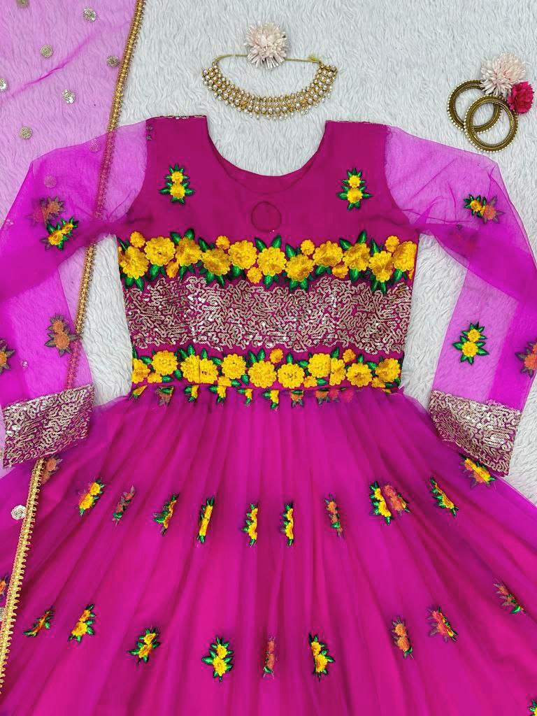 ELEGANT DESIGNER SUIT – SOFT NET WITH THREAD & SEQUENCE WORK