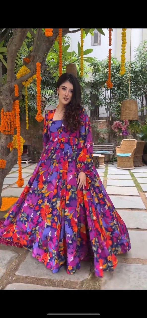 BUY DESIGNER DIGITAL PRINT GOWN IN HEAVY FAUX GEORGETTE – ELEGANT & STYLISH