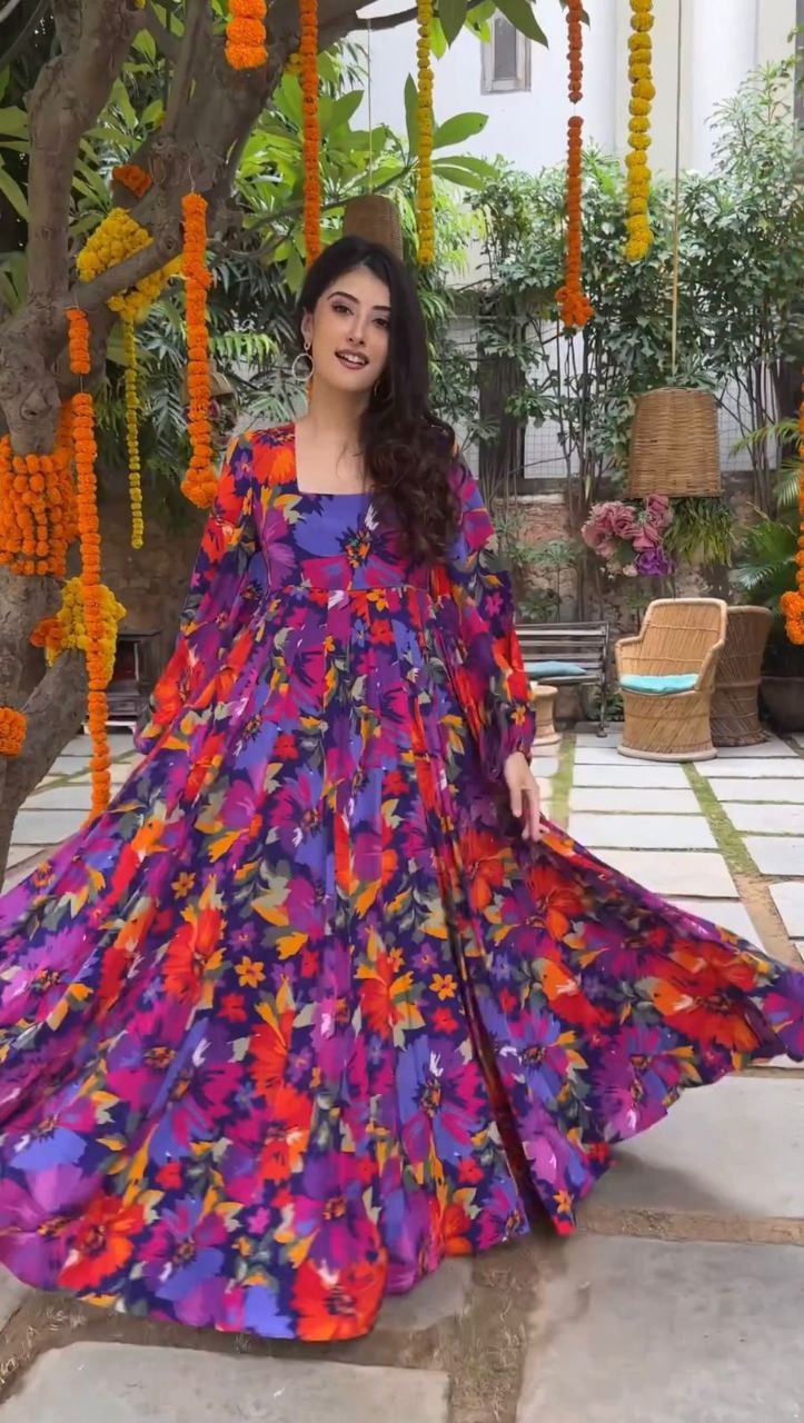 BUY DESIGNER DIGITAL PRINT GOWN IN HEAVY FAUX GEORGETTE – ELEGANT & STYLISH