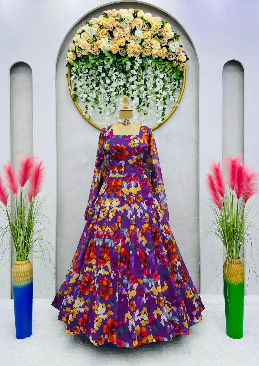 BUY DESIGNER DIGITAL PRINT GOWN IN HEAVY FAUX GEORGETTE – ELEGANT & STYLISH