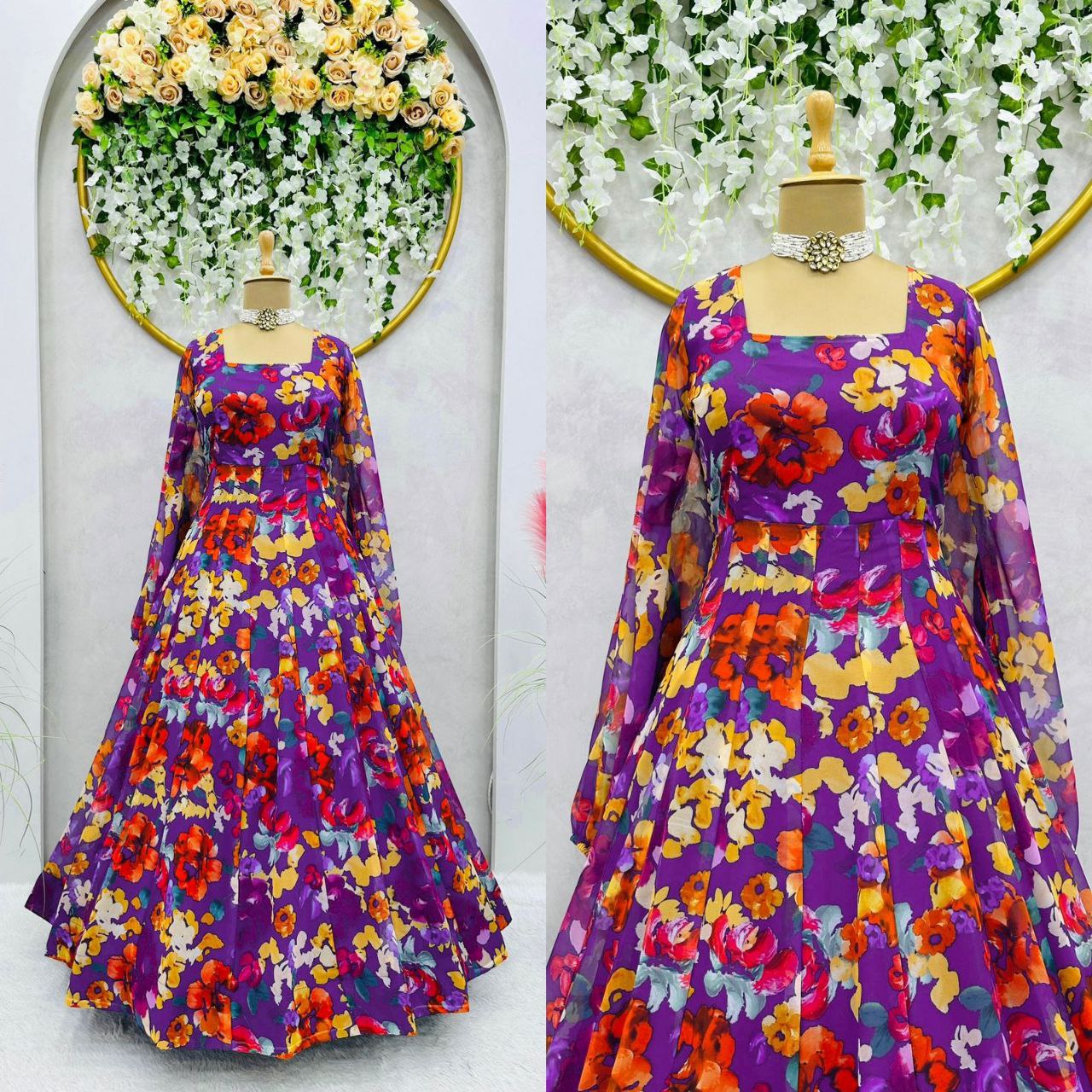 BUY DESIGNER DIGITAL PRINT GOWN IN HEAVY FAUX GEORGETTE – ELEGANT & STYLISH
