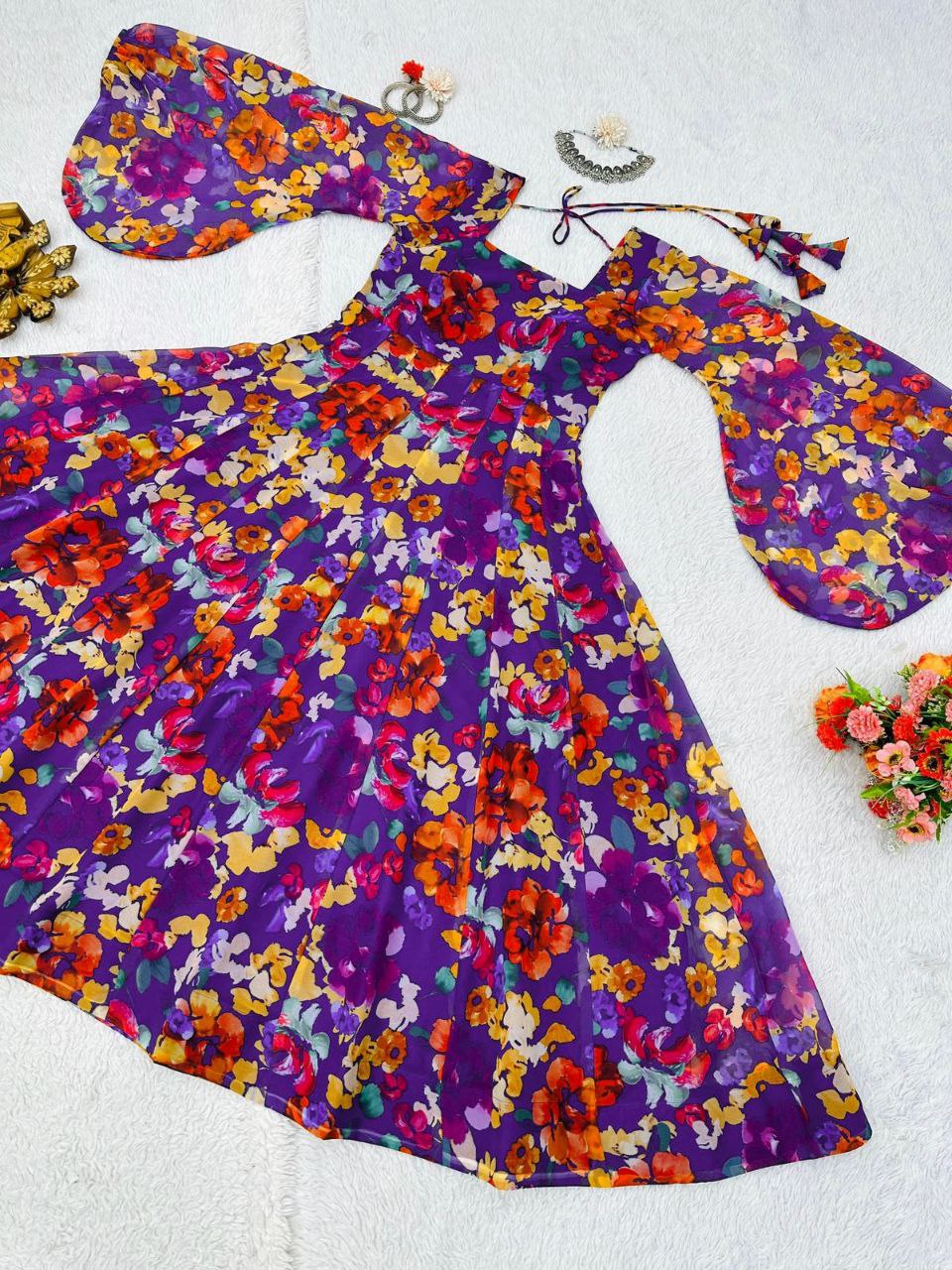 BUY DESIGNER DIGITAL PRINT GOWN IN HEAVY FAUX GEORGETTE – ELEGANT & STYLISH