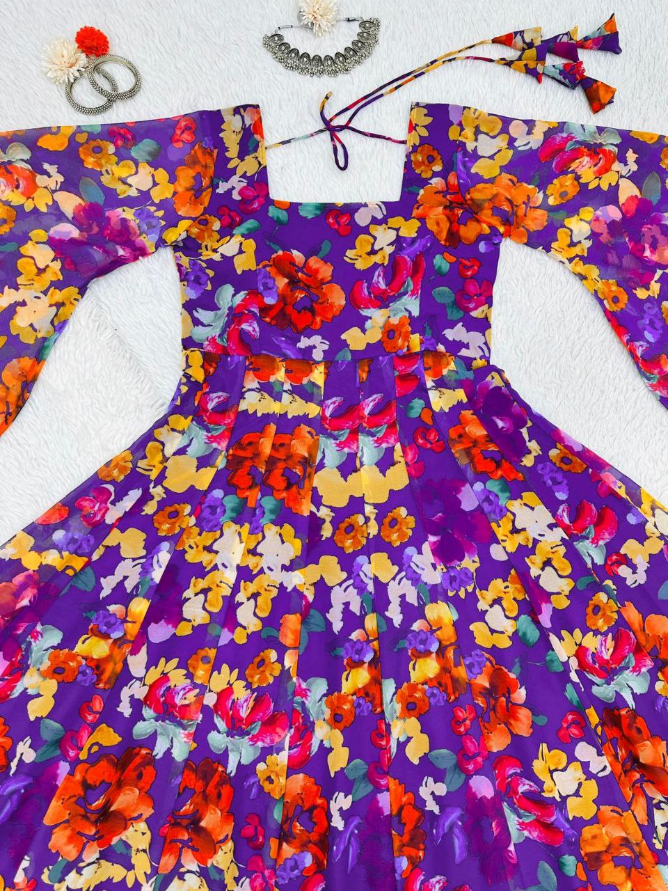 BUY DESIGNER DIGITAL PRINT GOWN IN HEAVY FAUX GEORGETTE – ELEGANT & STYLISH