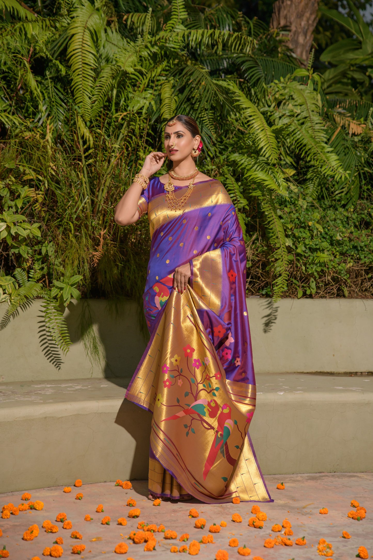LUXURIOUS PAITHANI PURE SILK HANDLOOM SAREE WITH PURE GOLD ZARI