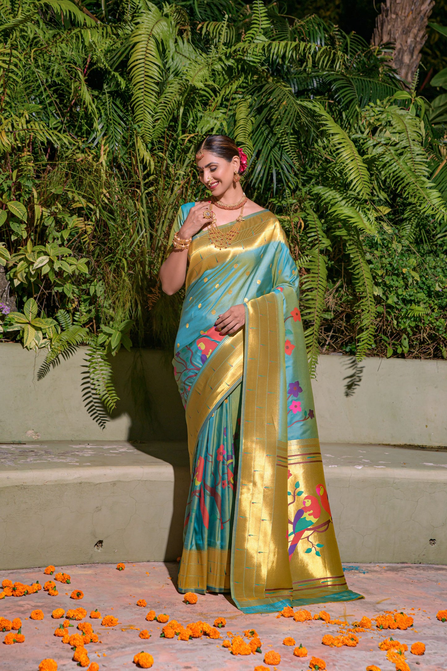 LUXURIOUS PAITHANI PURE SILK HANDLOOM SAREE WITH PURE GOLD ZARI