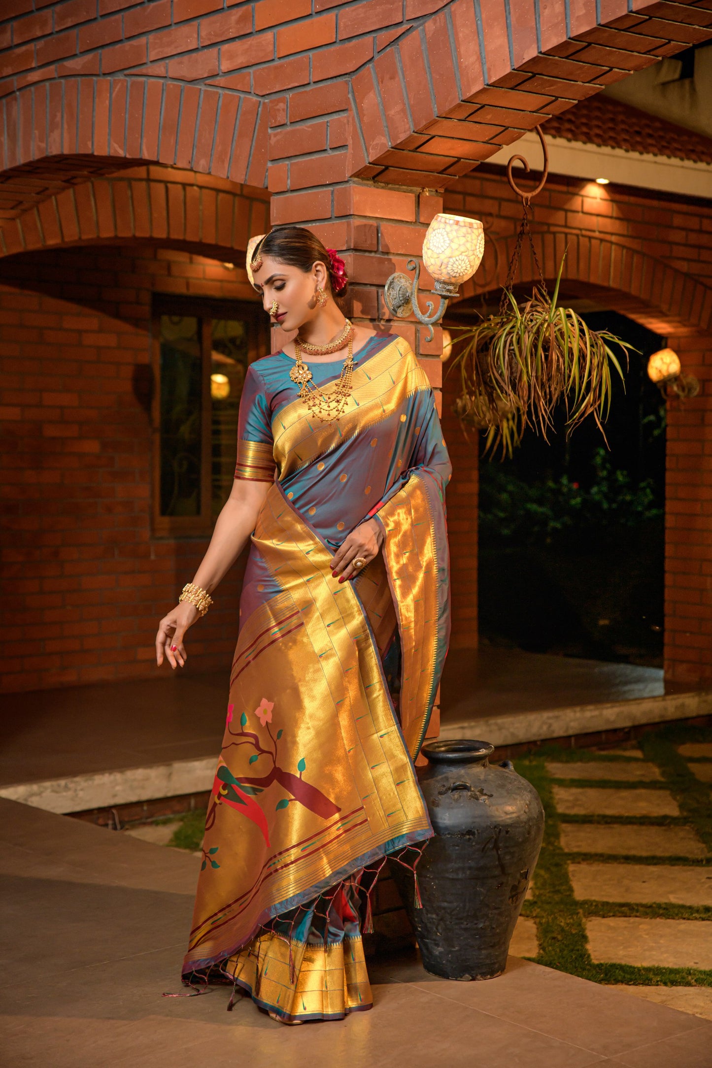 LUXURIOUS PAITHANI PURE SILK HANDLOOM SAREE WITH PURE GOLD ZARI