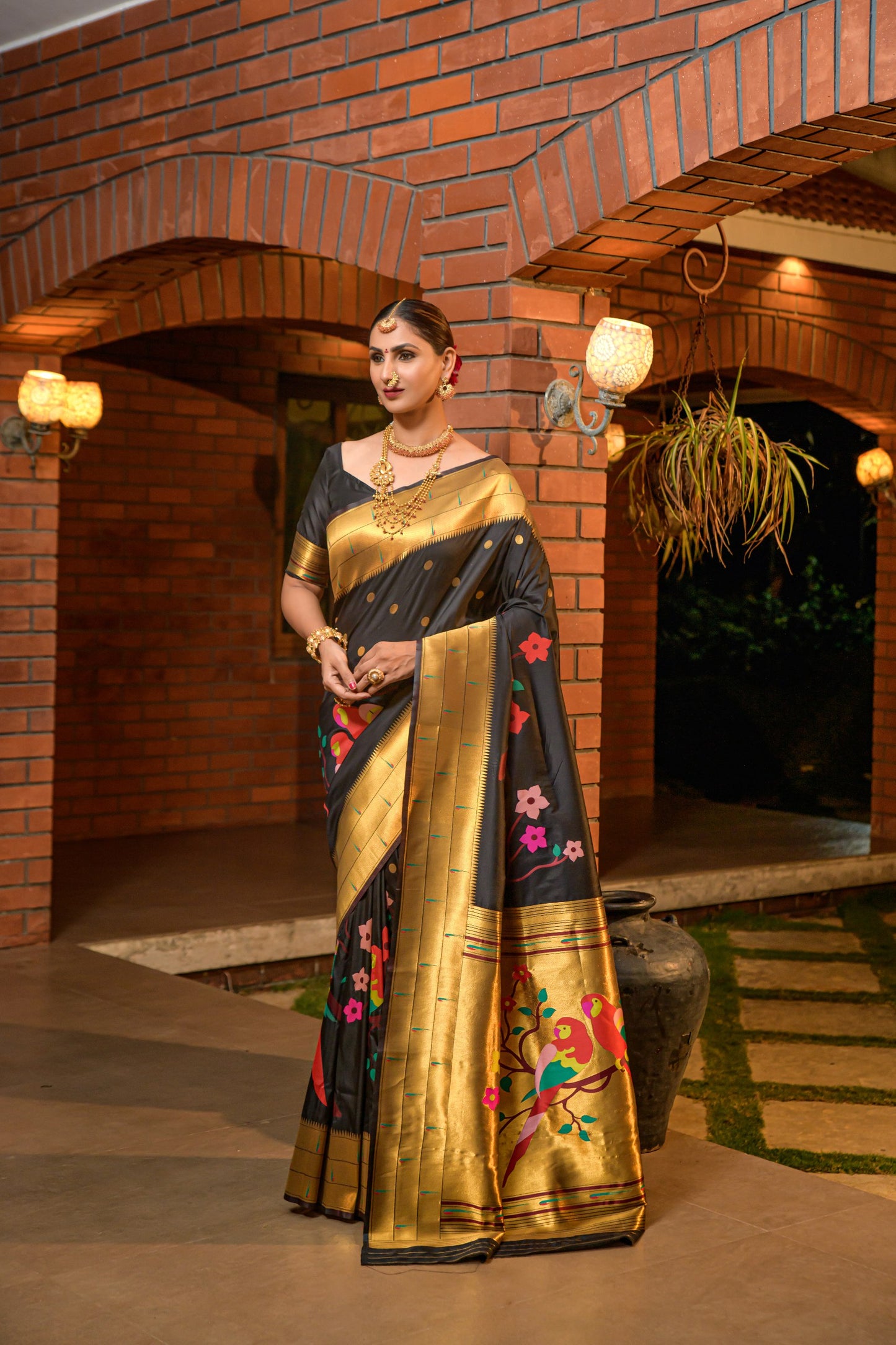 LUXURIOUS PAITHANI PURE SILK HANDLOOM SAREE WITH PURE GOLD ZARI