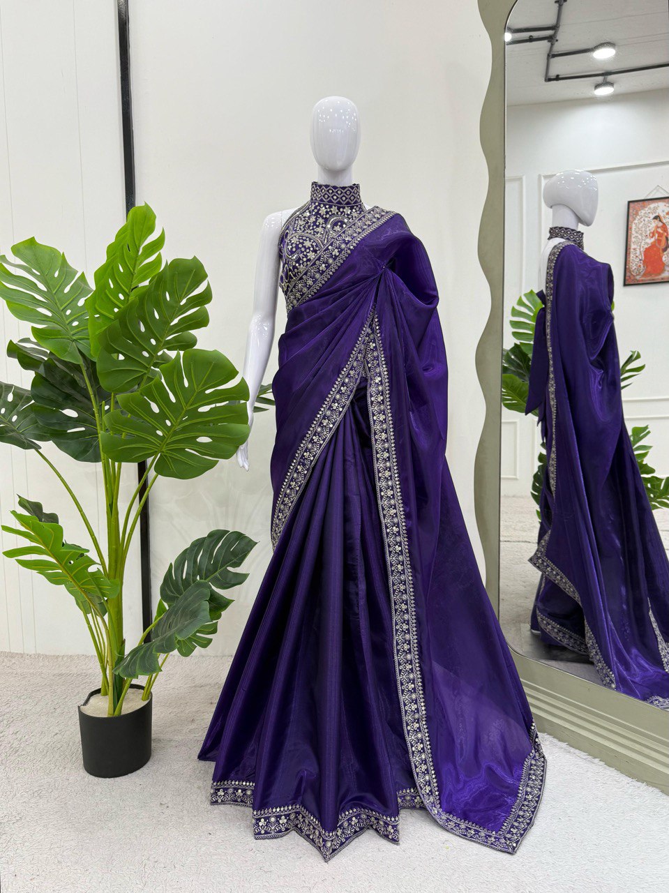 ELEGANT DESIGNER JIMMY CHU SAREE WITH THREAD & SEQUINS EMBROIDERY | UNSTITCHED BLOUSE PIECE