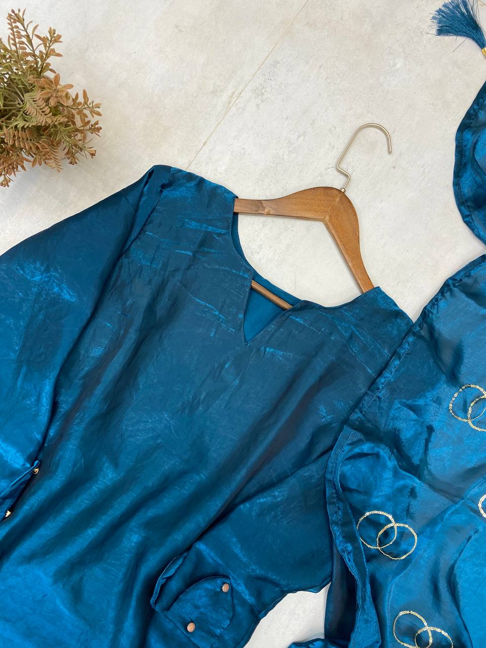 EXCLUSIVE DESIGNER FARSI SALWAR SUIT IN PREMIUM FENDI SILK WITH EMBROIDERED DUPATTA