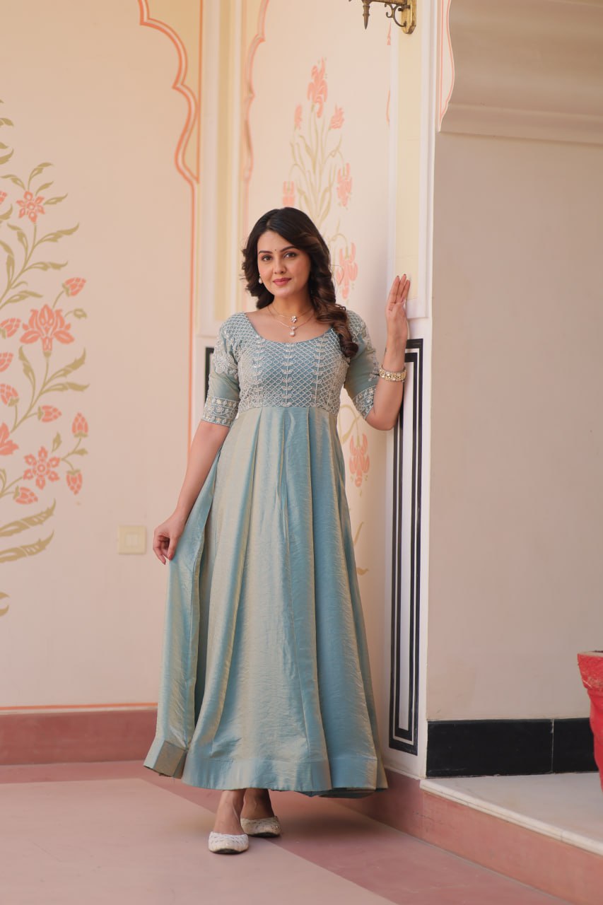 FENDY EMBROIDERED GOWN FOR WOMEN WITH BEADS WORK AND KALI PATTERN STITCHING