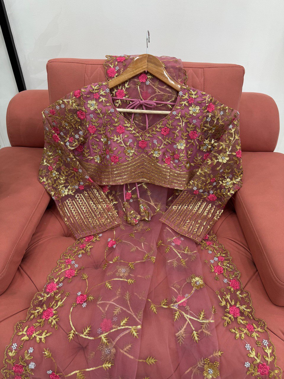 ELEGANT DESIGNER SOFT NET SAREE WITH THREAD & SEQUINS EMBROIDERY WORK | UNSTITCHED BLOUSE