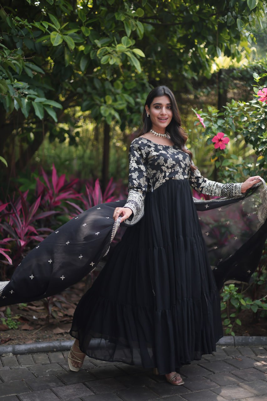 DESIGNER FAUX BLOOMING GOWN WITH SEQUINS EMBROIDERED DUPATTA