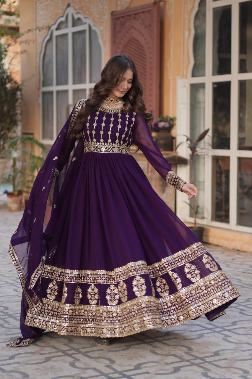 PREMIUM FAUX BLOOMING EMBROIDERED GOWN FOR WOMEN WITH DESIGNER SEQUINS DUPATTA