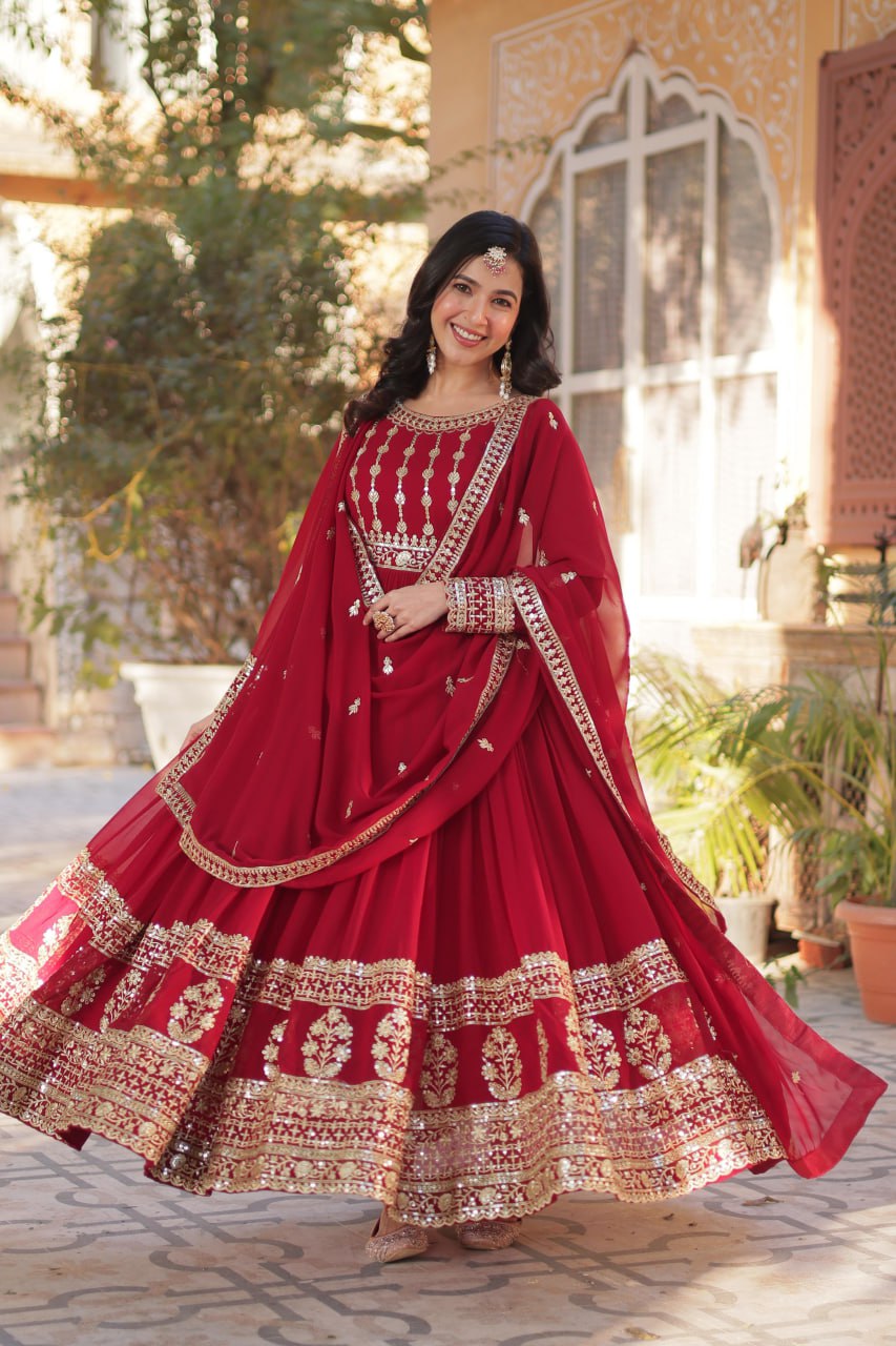 PREMIUM FAUX BLOOMING EMBROIDERED GOWN FOR WOMEN WITH DESIGNER SEQUINS DUPATTA
