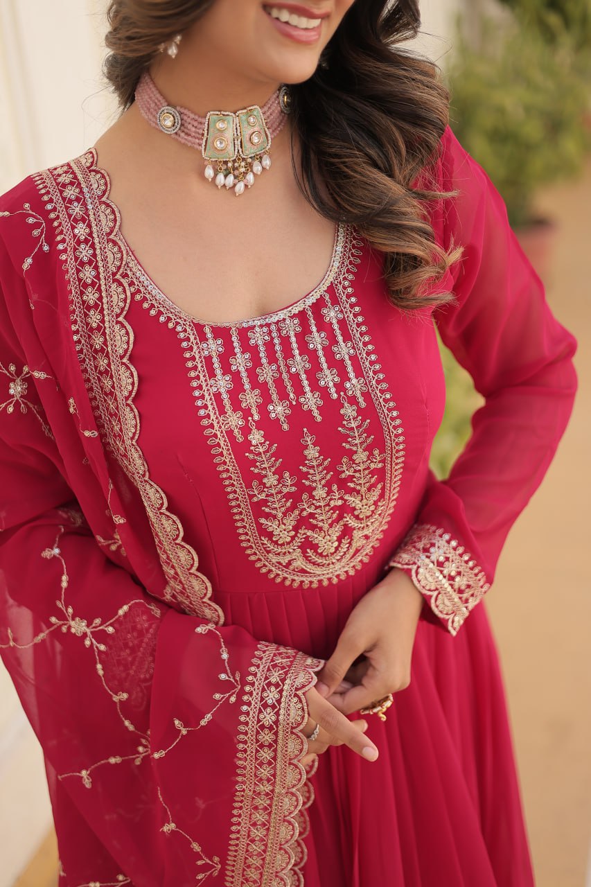 DESIGNER FAUX BLOOMING GOWN WITH SEQUINS EMBROIDERY AND ARCO-CUT DUPATTA