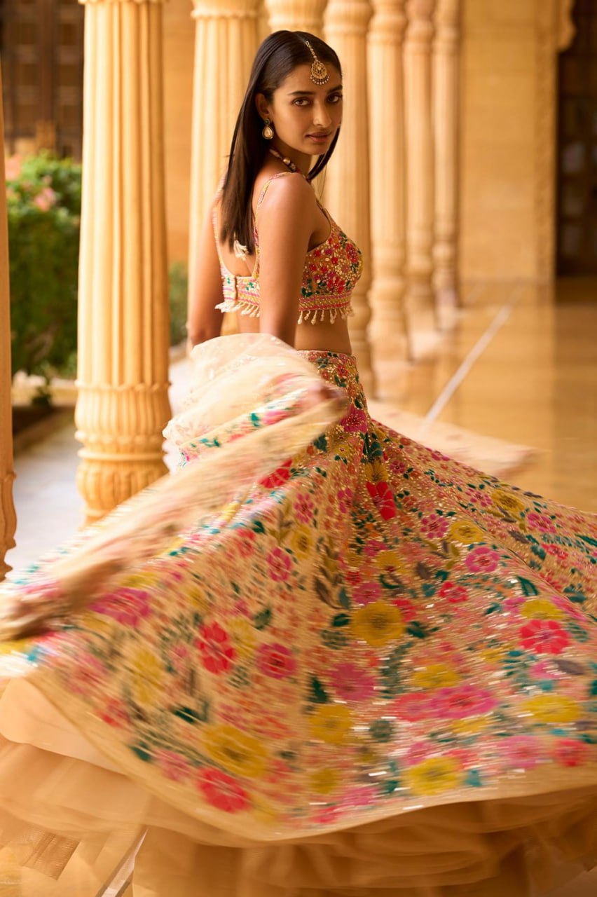 DESIGNER GEORGETTE LEHENGA SET WITH MULTI-COLOR THREAD & SEQUIN EMBROIDERY