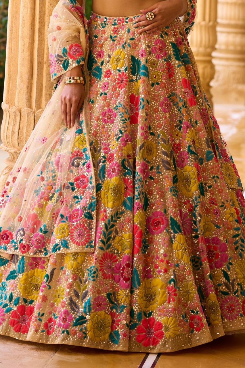 DESIGNER GEORGETTE LEHENGA SET WITH MULTI-COLOR THREAD & SEQUIN EMBROIDERY