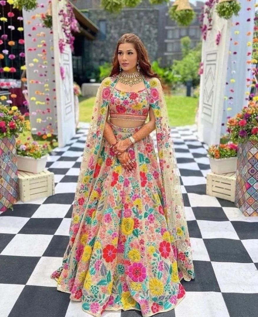 DESIGNER GEORGETTE LEHENGA SET WITH MULTI-COLOR THREAD & SEQUIN EMBROIDERY