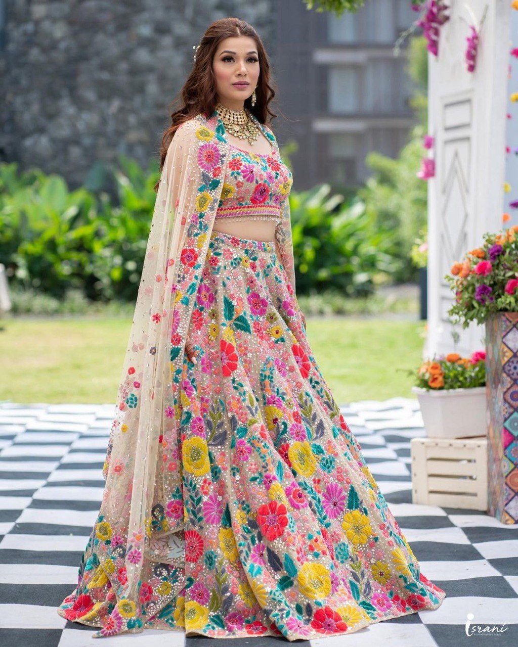 DESIGNER GEORGETTE LEHENGA SET WITH MULTI-COLOR THREAD & SEQUIN EMBROIDERY