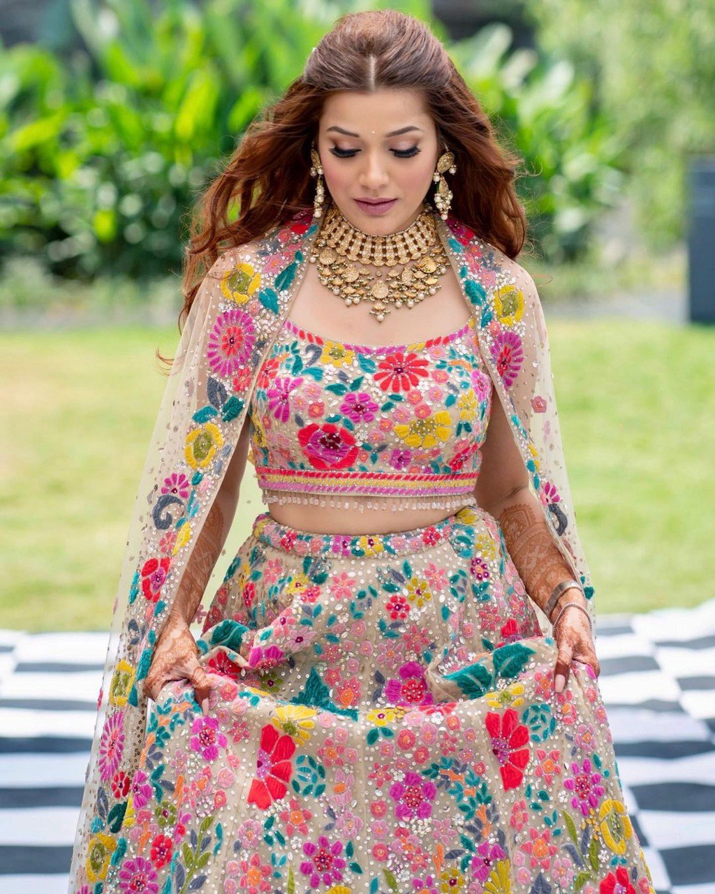 DESIGNER GEORGETTE LEHENGA SET WITH MULTI-COLOR THREAD & SEQUIN EMBROIDERY
