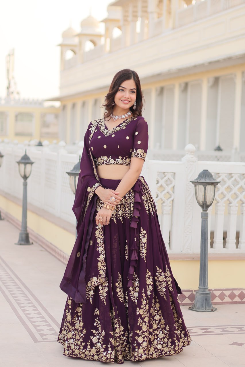 FAUX BLOOMING GEORGETTE HEAVY SEQUINS EMBROIDERED LEHENGA CHOLI SET WITH DESIGNER DUPATTA