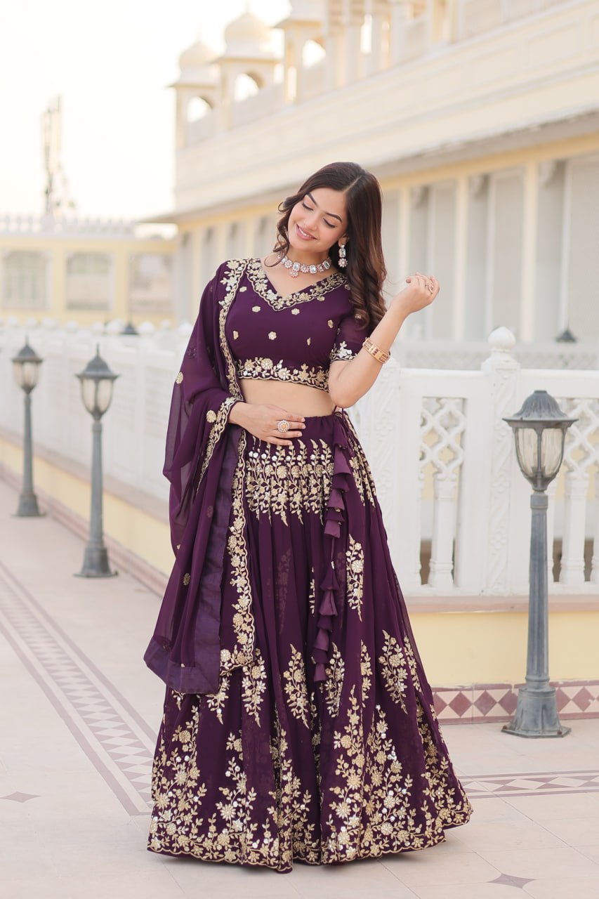 FAUX BLOOMING GEORGETTE HEAVY SEQUINS EMBROIDERED LEHENGA CHOLI SET WITH DESIGNER DUPATTA