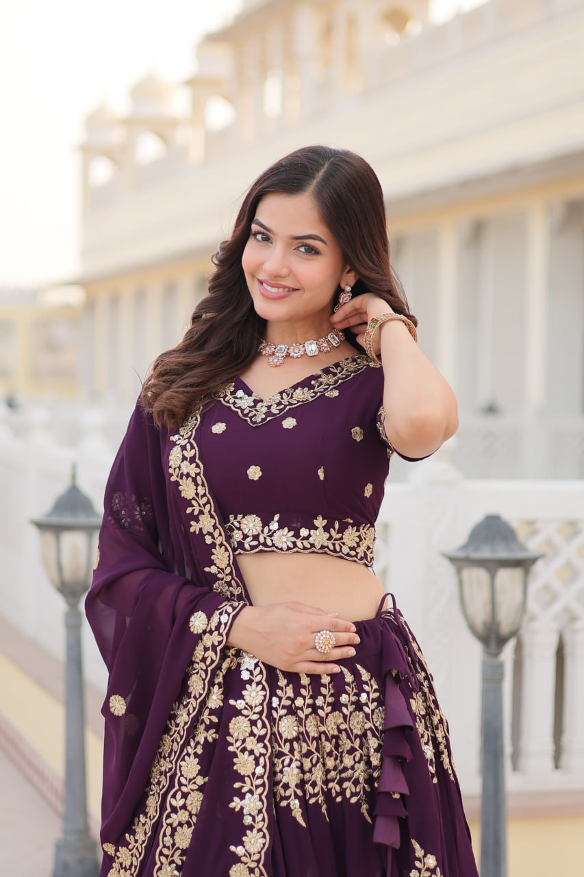 FAUX BLOOMING GEORGETTE HEAVY SEQUINS EMBROIDERED LEHENGA CHOLI SET WITH DESIGNER DUPATTA