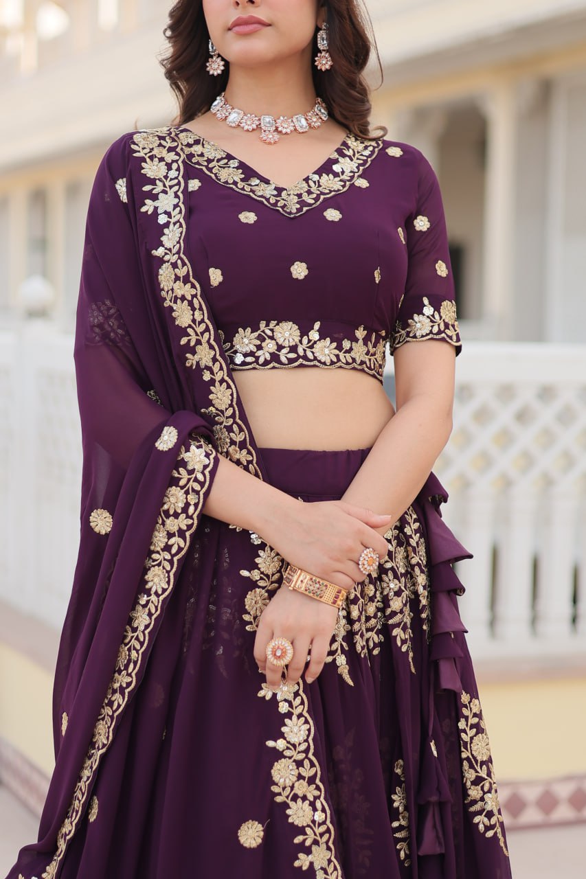 FAUX BLOOMING GEORGETTE HEAVY SEQUINS EMBROIDERED LEHENGA CHOLI SET WITH DESIGNER DUPATTA