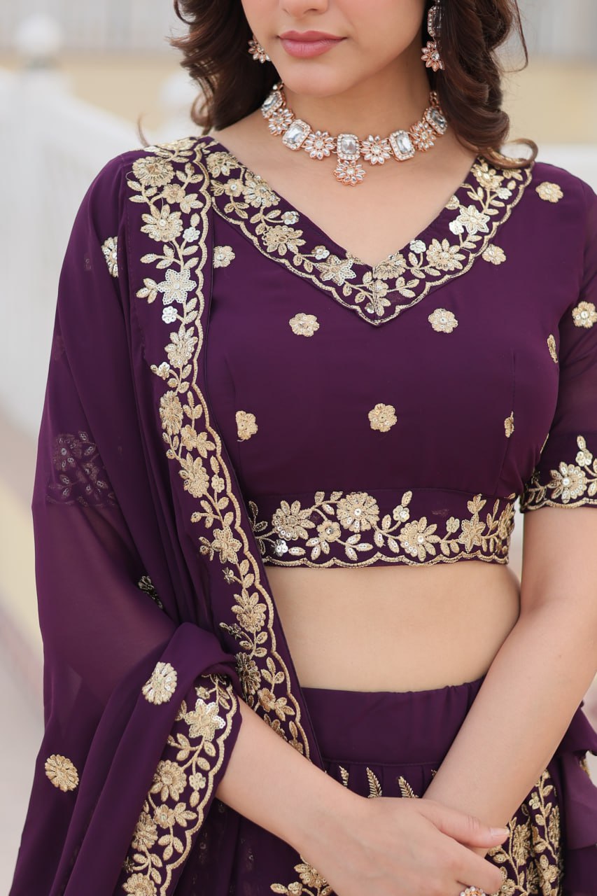 FAUX BLOOMING GEORGETTE HEAVY SEQUINS EMBROIDERED LEHENGA CHOLI SET WITH DESIGNER DUPATTA