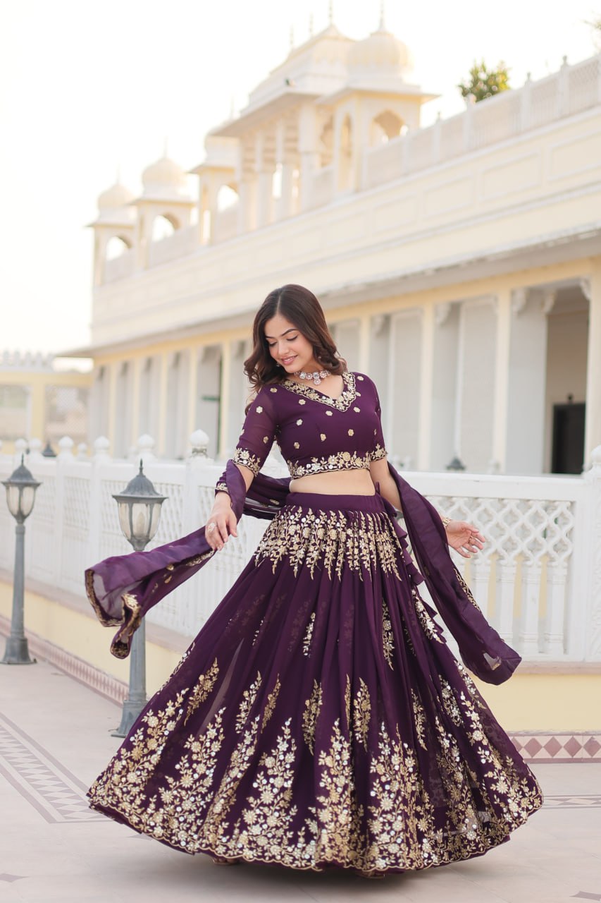 FAUX BLOOMING GEORGETTE HEAVY SEQUINS EMBROIDERED LEHENGA CHOLI SET WITH DESIGNER DUPATTA