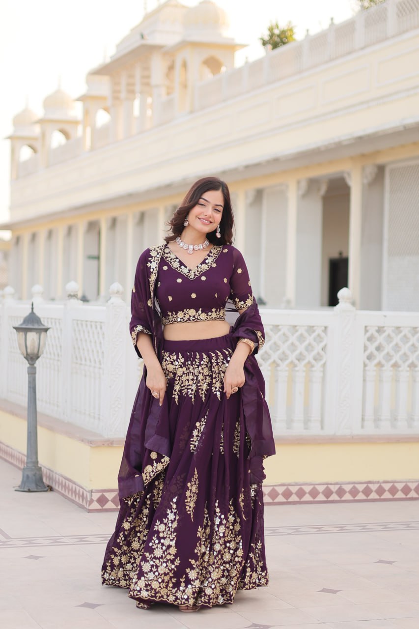 FAUX BLOOMING GEORGETTE HEAVY SEQUINS EMBROIDERED LEHENGA CHOLI SET WITH DESIGNER DUPATTA