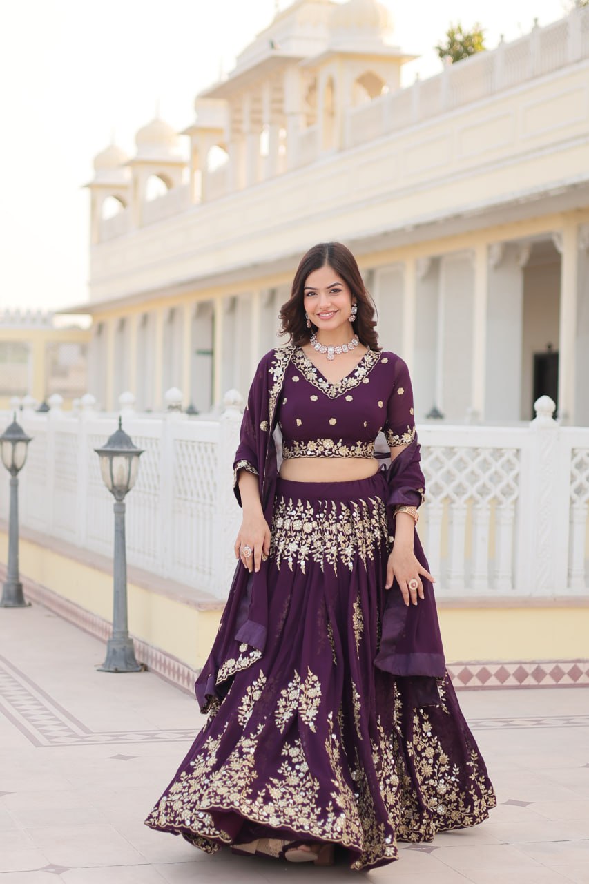 FAUX BLOOMING GEORGETTE HEAVY SEQUINS EMBROIDERED LEHENGA CHOLI SET WITH DESIGNER DUPATTA