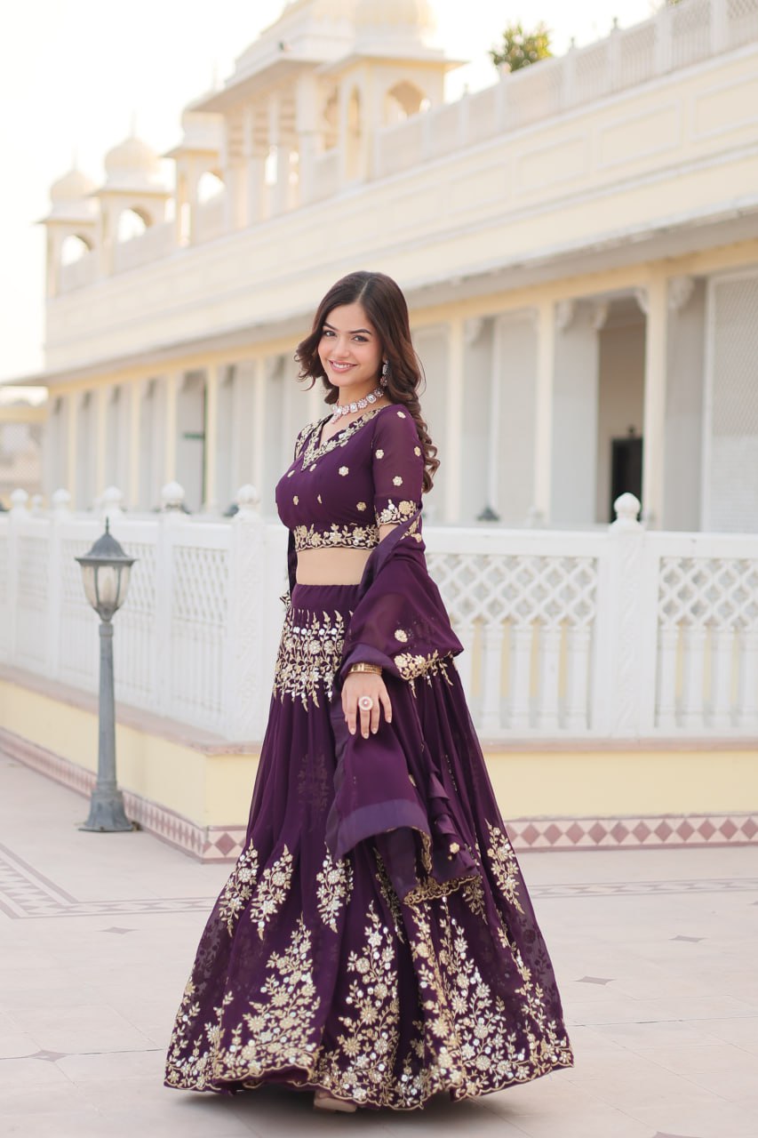 FAUX BLOOMING GEORGETTE HEAVY SEQUINS EMBROIDERED LEHENGA CHOLI SET WITH DESIGNER DUPATTA