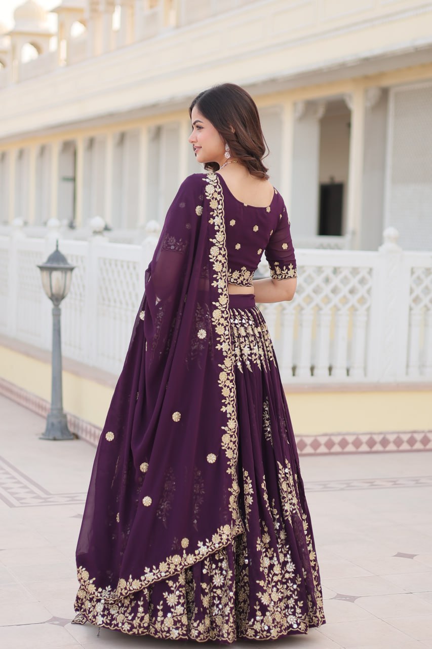 FAUX BLOOMING GEORGETTE HEAVY SEQUINS EMBROIDERED LEHENGA CHOLI SET WITH DESIGNER DUPATTA