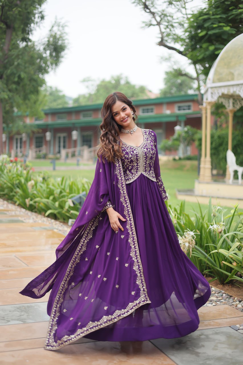 FAUX BLOOMING DESIGNER GOWN WITH SEQUINS & ZARI EMBROIDERED DUPATTA