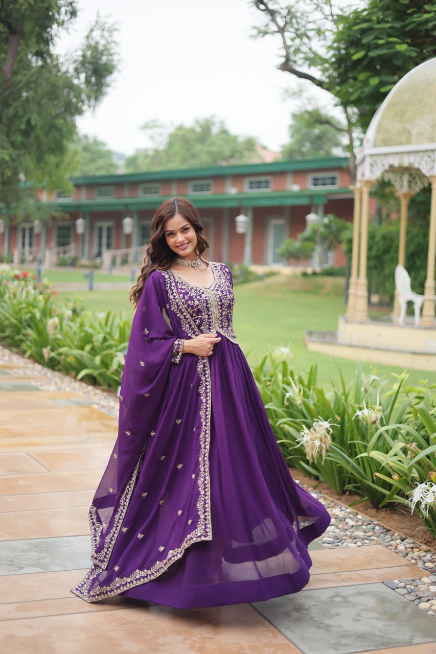 FAUX BLOOMING DESIGNER GOWN WITH SEQUINS & ZARI EMBROIDERED DUPATTA