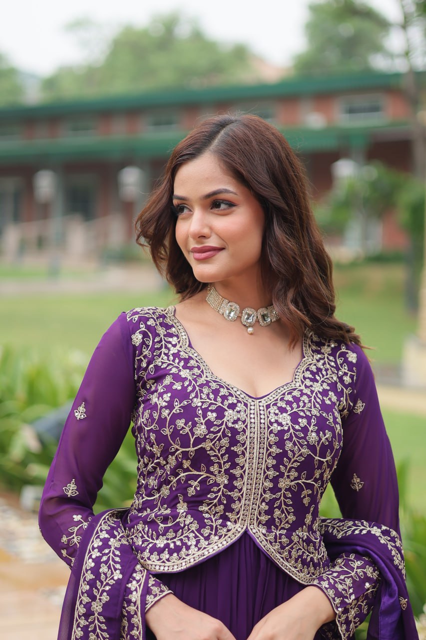 FAUX BLOOMING DESIGNER GOWN WITH SEQUINS & ZARI EMBROIDERED DUPATTA